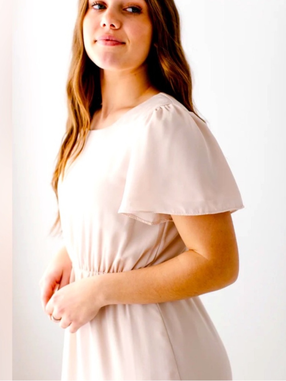 The Main Street Exchange ‘Naomi’  Chiffon Maxi Dress Light Rose Blush Women Sz M